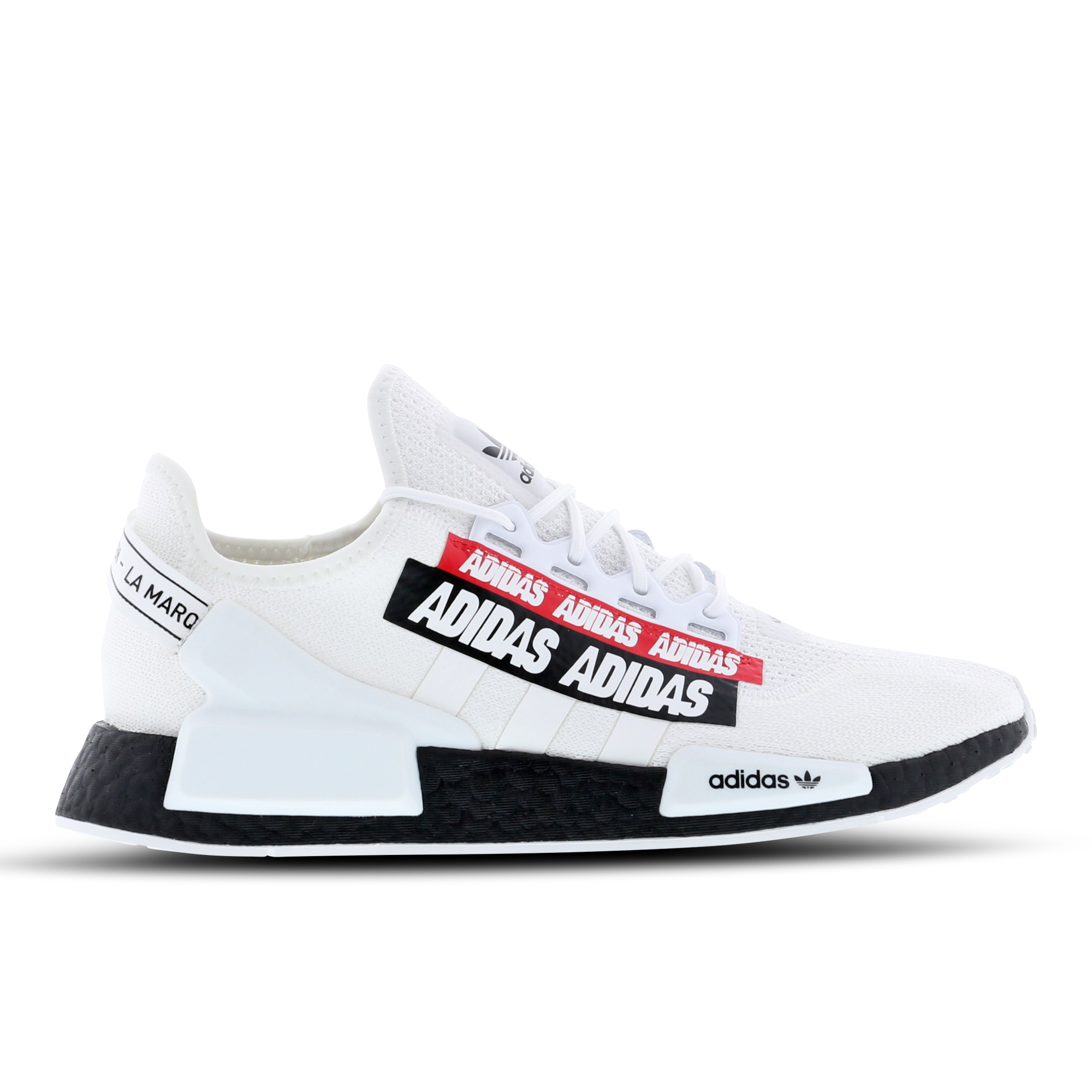 adidas originals nmd r1 sneakers in white with red heel block