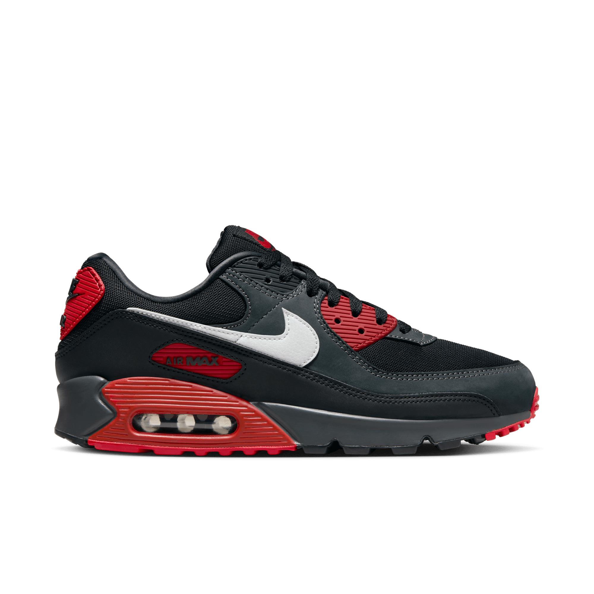 Air max 90 red white hot sale and black