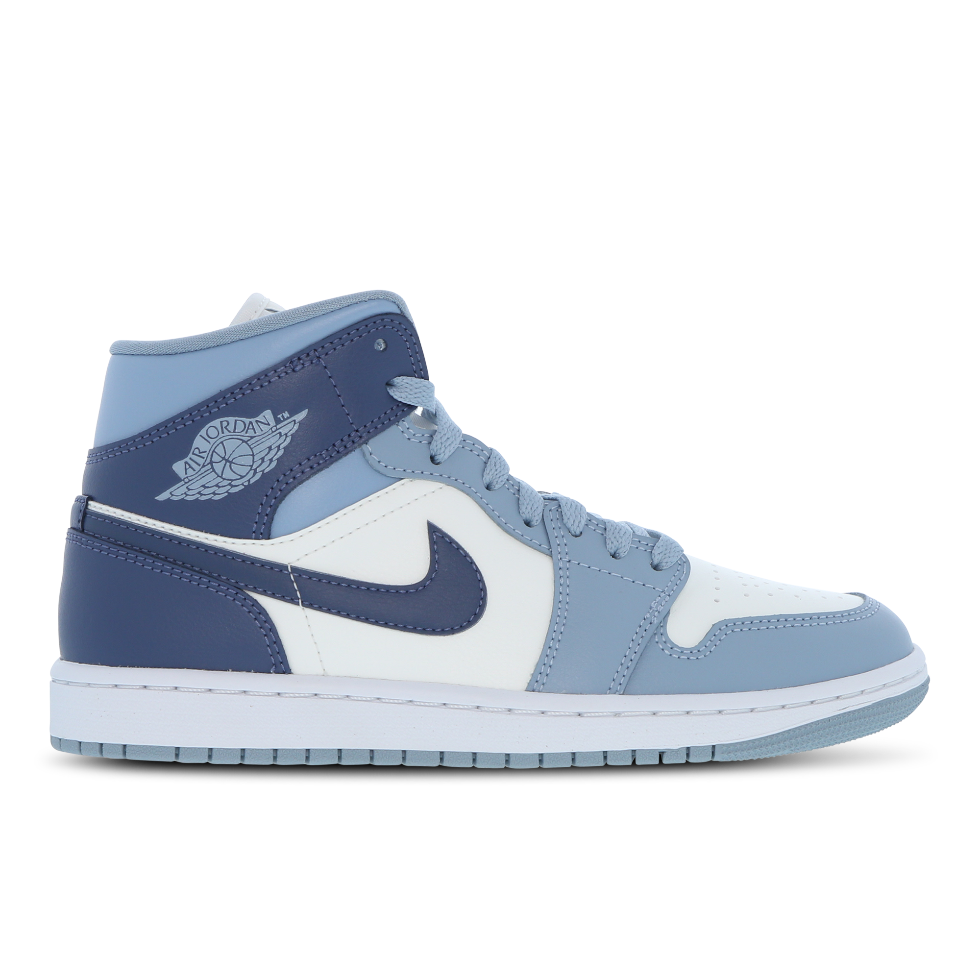 white and light blue jordans