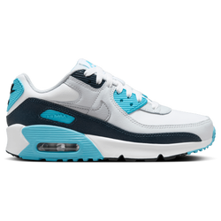 Grade School Shoes - Nike Air Max 90 - White-Wolf Grey-Baltic Blue