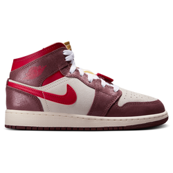 Grade School Shoes - Jordan 1 Mid SE - Coconut Milk-Varsity Red-Dk Pony