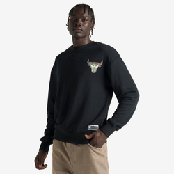 Men Sweatshirts - Mitchell & Ness Chicago Bulls Long Sleeve Crew - Black-Military Green