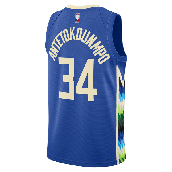 Nike NBA City Edition '22 Milwaukee Bucks Giannis Antetokounmpo Jersey Image 2 of 2. Tap to open photo gallery.