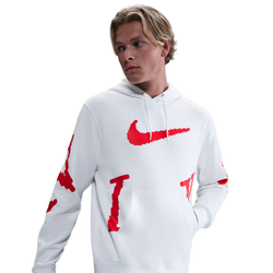Men Hoodies - Nike Club Fleece Pullover Hoodie - White-University Red