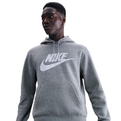 Men Hoodies - Nike Club Fleece Pullover Hoodie - Dk Grey Heather-Smoke Grey-White