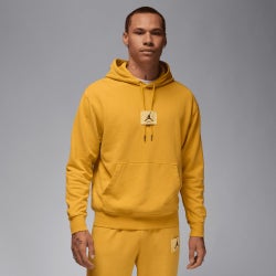 Men Hoodies - Jordan Flight Fleece Washed Pullover Hoodie - Yellow Ochre-Yellow Ochre