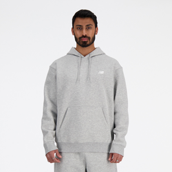 Men Hoodies - New Balance Small Logo Brushed Fleece Hoodie - Grey-White