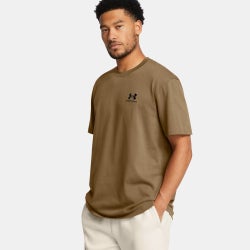 Men T-Shirts - Under Armour Logo Embroided Heavyweight - Coyote-Black