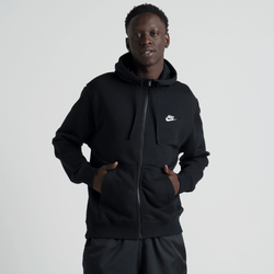 Men Hoodies - Nike Club Brushed Fleece Full Zip Hoodie - Black-Black-White