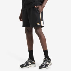 Men Shorts - New Balance Classics Fleece Short 7 Inch - Black-Gold