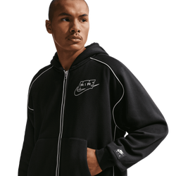 Men Hoodies - Nike Air Brushed Fleece Full Zip Hoodie - Black-White