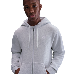 Men Hoodies - Nike Club Brushed Back Fleece Full Zip Hoodie - Birch Heather-White-White