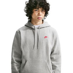 Men Hoodies - Nike Club Fleece Hoodie - Dark Grey Heather-Light Smoke Grey-University Red