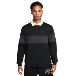 Men Sweatshirts - Jordan Long Sleeve Polo - Black-Dark Smoke Grey-Sail