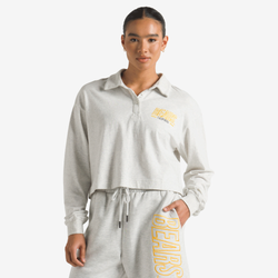 Women T-Shirts - NCAA Berkeley Cropped Long Sleeve Polo Tee - White Marle