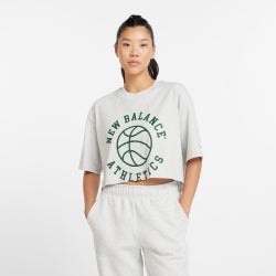 Women T-Shirts - New Balance League Tee - Ash Heather-Nightwatch Green