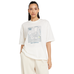 Women T-Shirts - New Balance Oversized Graphic Tennis Tee - White-Terrarium