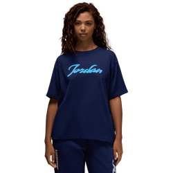 Women T-Shirts - Jordan Flight Heritage Girlfriend Graphic Tee - Midnight Navy-Blue Chill