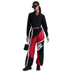 Women Pants - Nike Mid-Rise Loose Woven Open-Hem Pants - University Red-Black