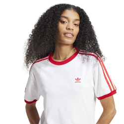 Women T-Shirts - adidas 3 Stripe Tee - White-Better Scarlet