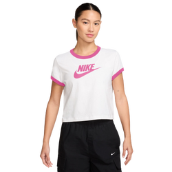 Women T-Shirts - Nike Vintage Ringer Tee - White-Playful Pink
