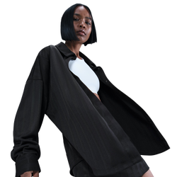 Women T-Shirts - Nike Stripe Button Shirt - Black-Black