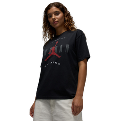 Women T-Shirts - Jordan Flight - Black-Iron Grey-University Red