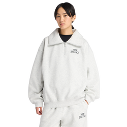 Women Sweatshirts - New Balance Linear Heritage Fleece Half Zip - Ash Heather