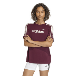 Women T-Shirts - adidas Loose Linear T-Shirt - Maroon-Maroon-Off White