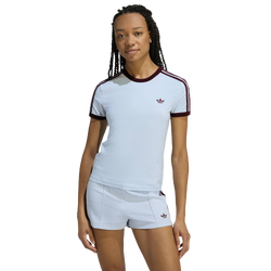 Women T-Shirts - adidas 3 Stripes Slim T-Shirt - Crystal Sky-Maroon