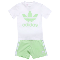 Infants Tracksuits - adidas 2-4 Year Old Trefoil Shorts Tee Set - White-Semigreen Spark