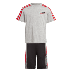 Pre School Tracksuits - adidas 4-8 Year Old Adibreak Short Tee Set - Black-Scarlett-Grey Heather