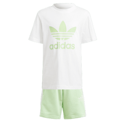 Pre School Tracksuits - adidas 4-8 Year Old Adicolour Shorts & Tee Set - White-Semigreen Spark