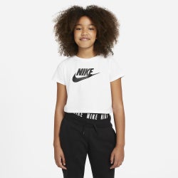 Grade School T-Shirts - Nike 8-15 Year Old Cropped Tee - White-Black