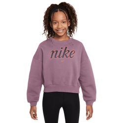 Grade School Track Tops - Nike Sportswear Club Fleece Girls' Boxy Crew-Neck Sweatshirt - Plum Dust-Wild Mango