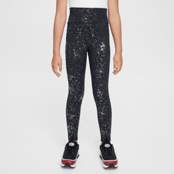 Grade School Leggings - Nike One Big Kids' Dri-FIT High-Waisted Leggings - Black-Metallic Silver