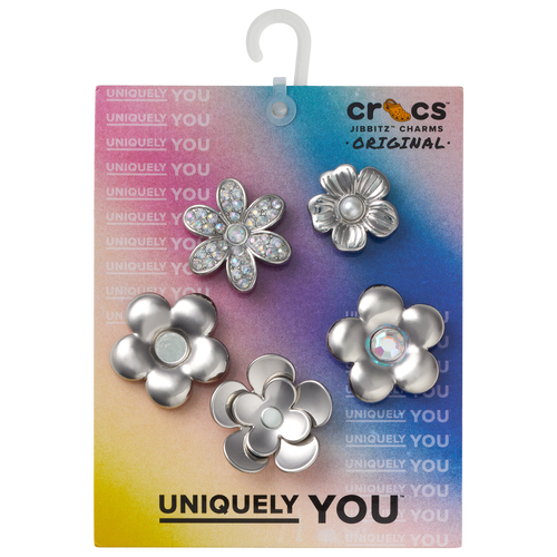 Crocs Jibbitz Monochrome Slvr Flwrs 5 Pack Image 2 of 3. Tap to open photo gallery.