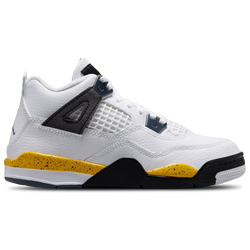 Pre School Shoes - Jordan 4 Retro - White-Tour Yellow-Dark Blue Grey