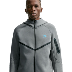 Men Hoodies - Nike Tech Fleece - Smoke Grey-Football Blue