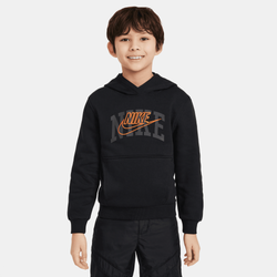 Grade School Hoodies - Nike 8-15 Year Old Club Fleece Pullover Hoodie - Black-Safety Orange