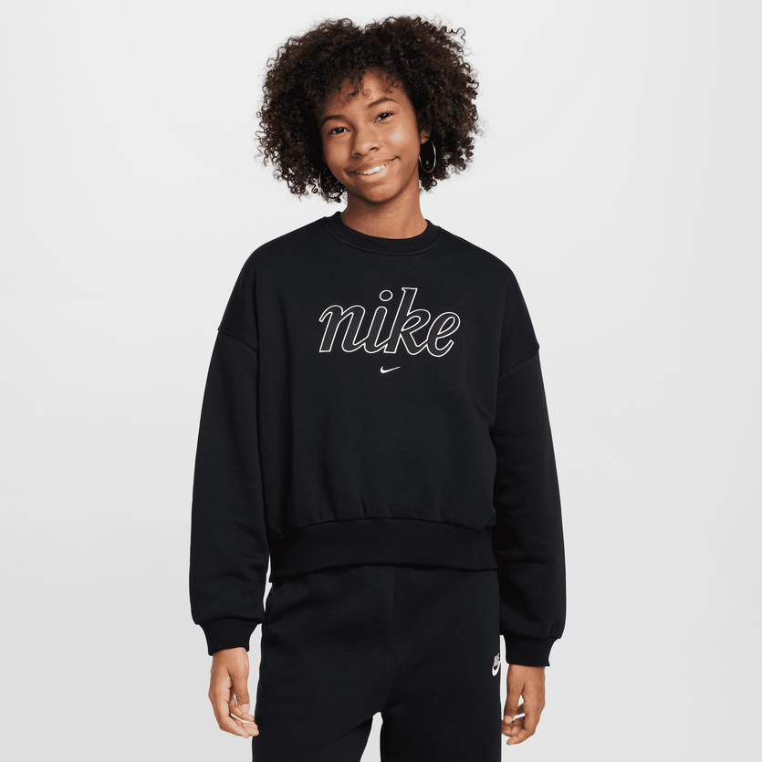 Nike Sportswear Club Fleece Girls' Boxy Crew-Neck Sweatshirt Image 1 of 4. Tap to open photo gallery.