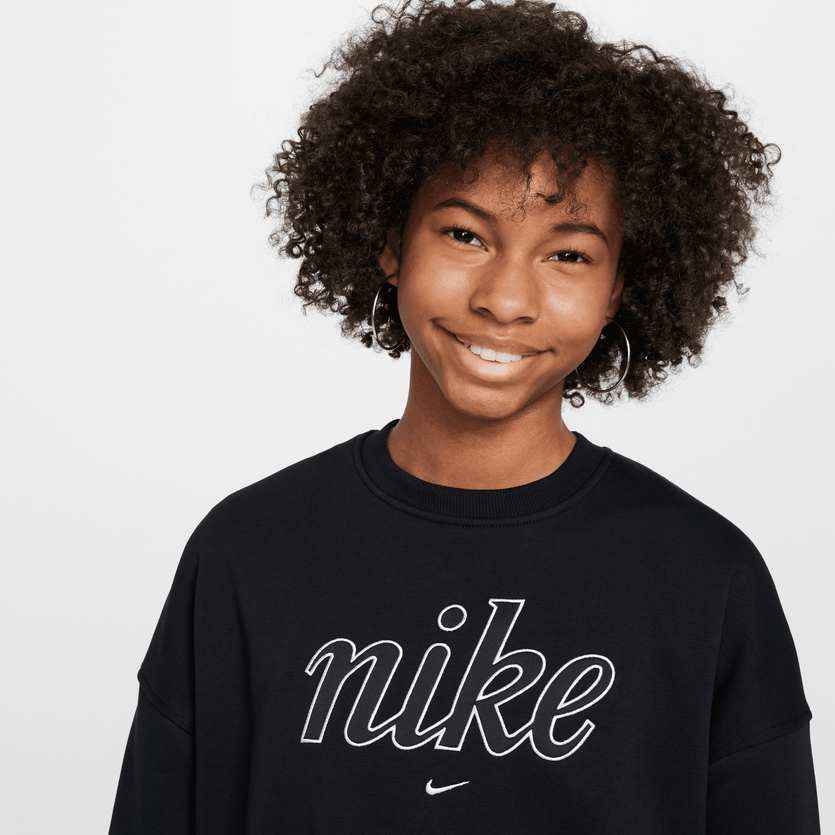 Nike Sportswear Club Fleece Girls' Boxy Crew-Neck Sweatshirt Image 3 of 4. Tap to open photo gallery.
