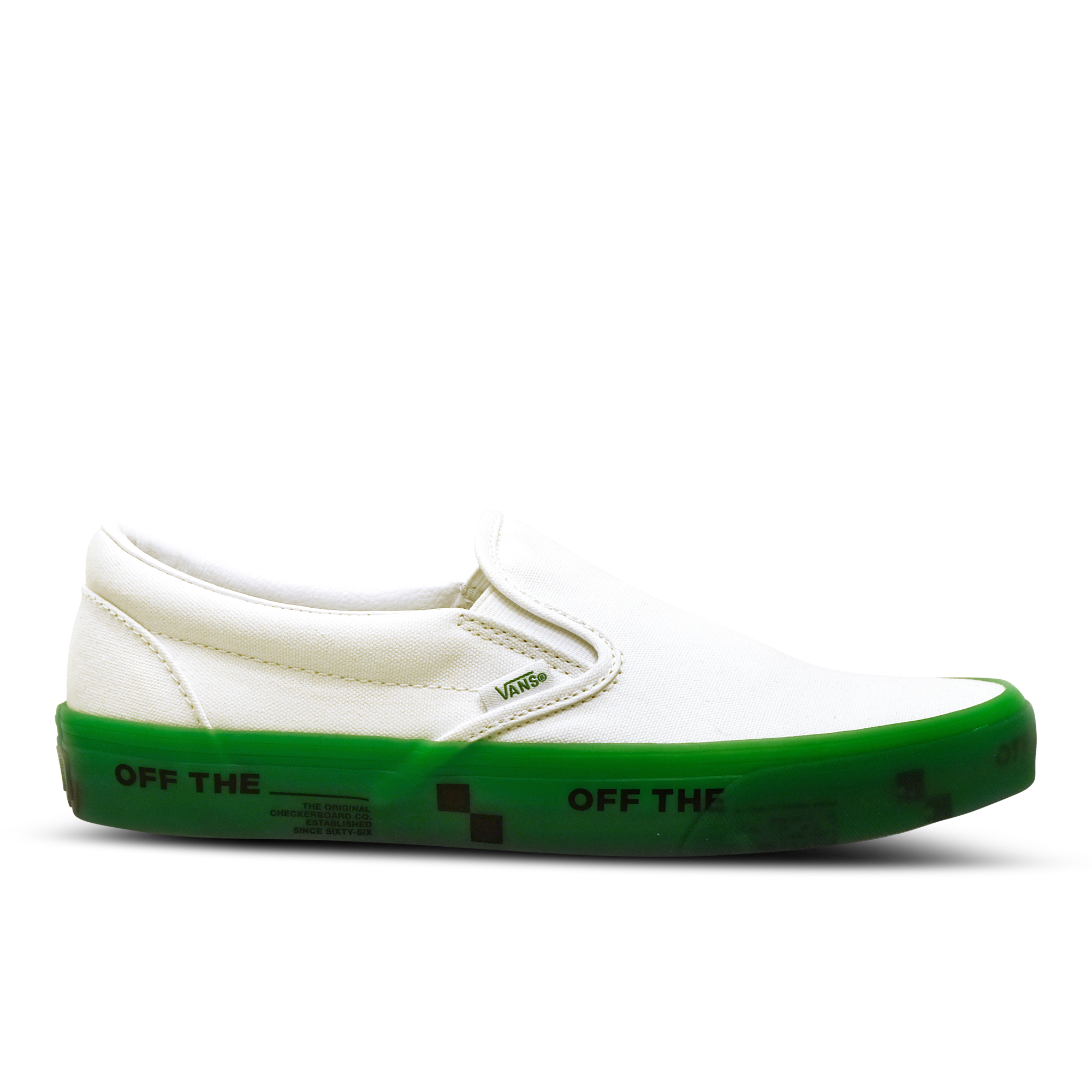 green and white slip on vans