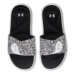 Women Flip-Flops and Sandals - Under Armour Ignite Vi Graphic Strap Slide - White-Black-Metallic Silver
