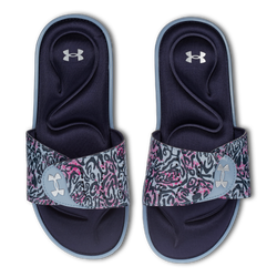 Women Flip-Flops and Sandals - Under Armour Ignite Vi Graphic Strap - Washed Blue-Midnight Navy-Metallic Silver