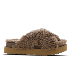 Women Shoes - UGG Fuzz Sugar Cross Slide - Hickory-White