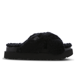 Women Shoes - UGG Fuzz Sugar Cross Slide - Black-Black