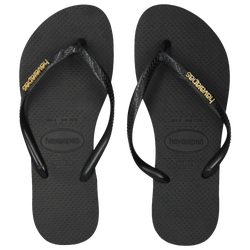 Femme Tongues et Sandales - Havaianas Slim Logo Metallic - Black-Golden