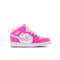 Pre School Shoes - Jordan 1 Mid - White-Med Soft Pink-Fierce Pink