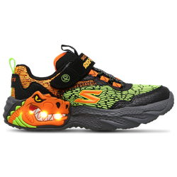 Pre School Shoes - Skechers Dino-lights - Black Synthetic-Orange